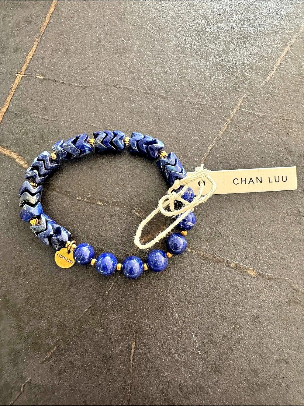 Chan Luu Blue Beaded Bracelet with Logo Charm NWT
